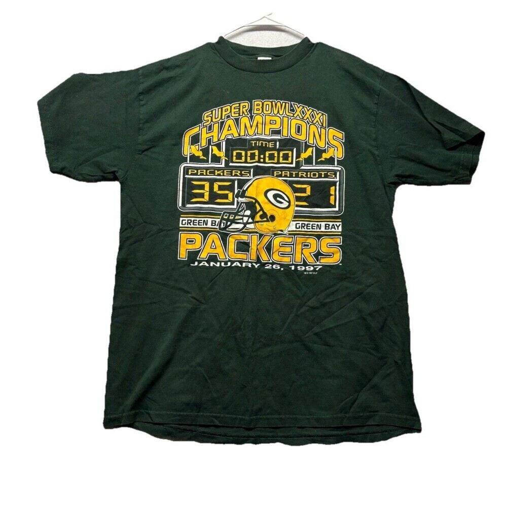 Vintage 1997 Green Bay Packers Super Bowl XXXI NFC Champions T-Shirt Size XL